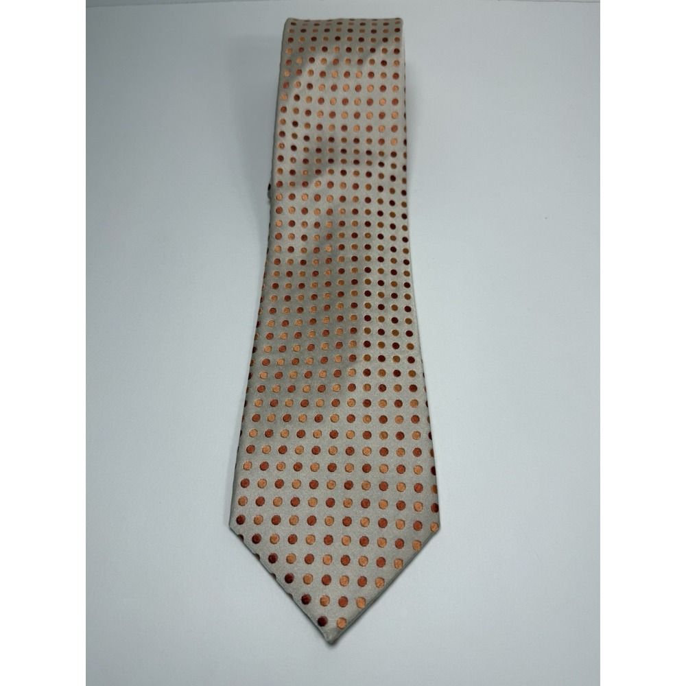 GEOFFREY BEENE Classic‎ Neck Tie 100% Silk Orange Tan Polka dots